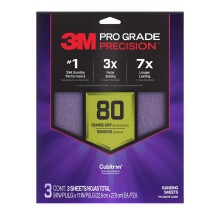 3M SHR80-PGP-3T Pro Grade Precision Faster Sanding, Sanding Sheets, 80-Grit Coarse,9" x 11", 3-Pack