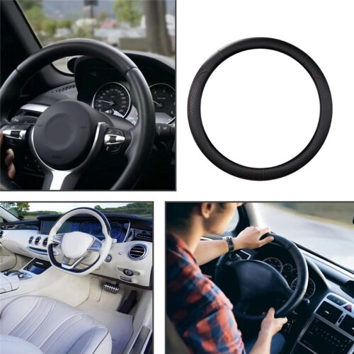 Auto-PU-Leder-Universal-Lenkradabdeckung, 38 Cm, Auto-Innenzubehör, Schwarz