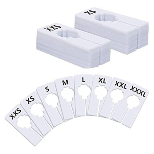 40 Pack Rectangular White Plastic Clothing Size Closet Rack Dividers Hangers, Preprinted in 8 Sizes,White 1
