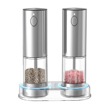 Ensemble de Moulin à Sel et à Poivre Électrique Rechargeable LED Moulin à Sel et à Poivre Automatique avec 6 Réglages de Grosseur