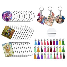 30Pcs Sublimation Blank Keychain Square Round Rectangle Heat Transfer Art Supplies DIY Keychain