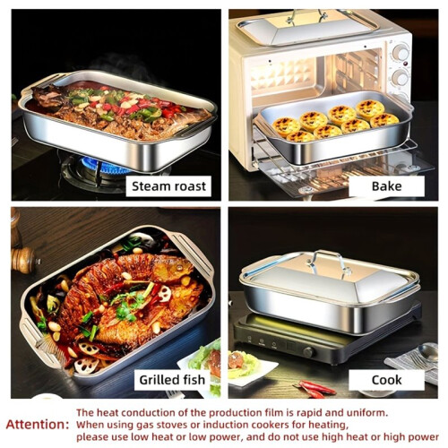 Stainless Steel Rectangular Deep Tray with Handle Rust-Proof Multi-Purpose Food Storage Tray for Kitchen Use Tools 2