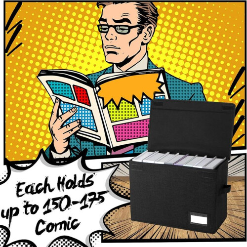 Comic Book Storage Boxes, Back to School Fold Comic Short Box Case with Lid, Book Bin Container Holds 150 Comics Black 2