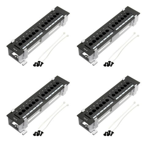 4X Network Tool Kit 12 Port CAT6 Patch Panel RJ45 Networking Wall Mount Rack with Surface Wall Mount Bracket