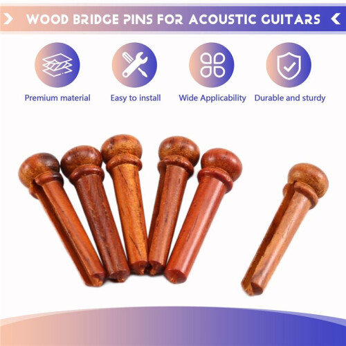 6pcs Wood Bridge Pins for Acoustic Guitars,Fixed String Nails for 6 & 12 String Instruments, Enhanced Tone & Stability 2