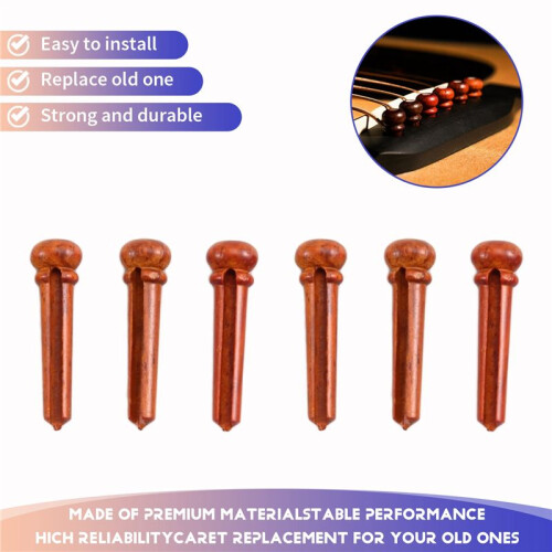 6pcs Wood Bridge Pins for Acoustic Guitars,Fixed String Nails for 6 & 12 String Instruments, Enhanced Tone & Stability 2