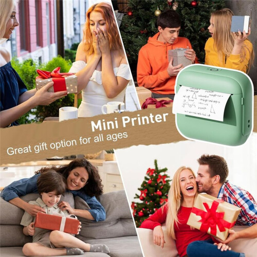 Pocket Thermal Label Printer 203dpi Wireless Sticker Photo Printer Sticker Maker Machine with 1 Rolls Paper Green