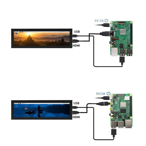 8.8inch Display 1920x480 Stretched Bar IPS LCD Panel -Compatible Micro-USB 60Hz MIPI Driver Board for Raspberry Pi