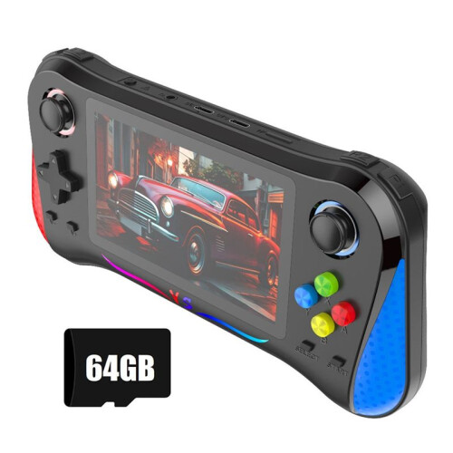 X8M Retro Video Handheld Game Console 64GB 20000+ Games 4.5inch IPS Screen Support Multiple Emulators Black, , Red