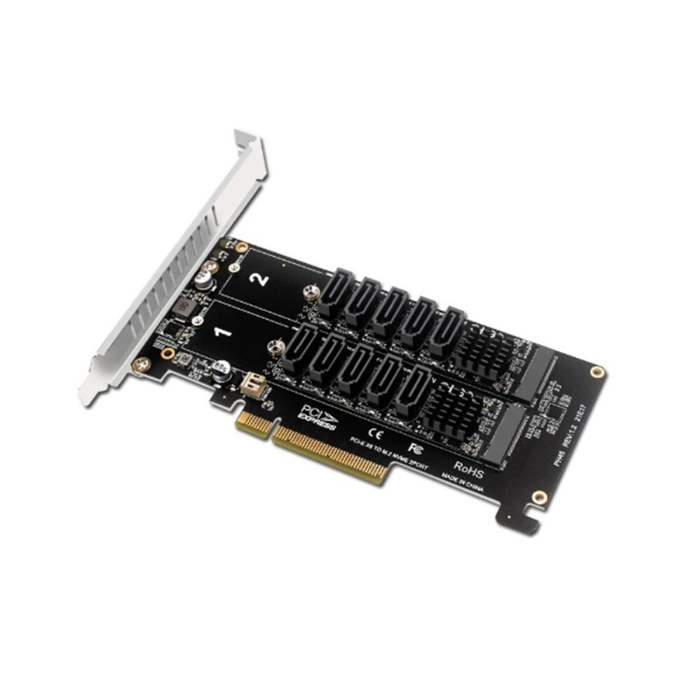Tauoh For Pci-E Expansion Card Dual Nvme Pci-E X8 Split Card To 10-Port Adapter Pcie Card Jmb585 Chipset