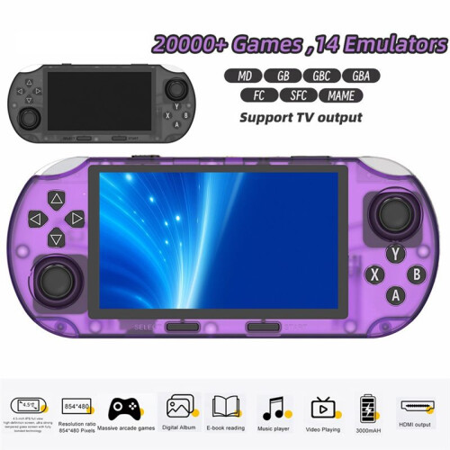 SF3000HD Handheld Game Console 64GB 20,000+ Games 4.5-Inch IPS Screen Supports TV-Out E-Reader Multiple Simulators B 1