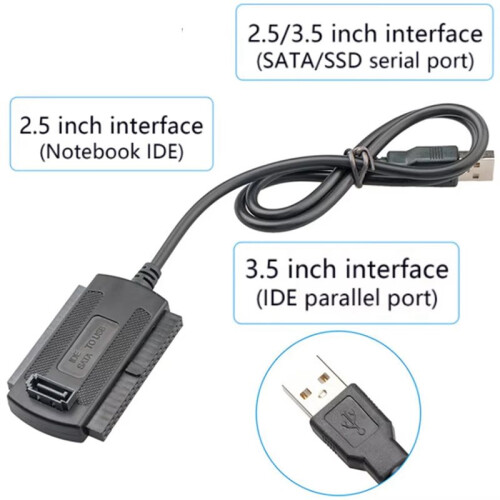 Cabo USB para  IDE 3 em 1 USB 3.0 para IDE  de 2,5/3,5/5,25 Polegadas para Conversor de CD-ROM, DVD-ROM e CD-RW 1