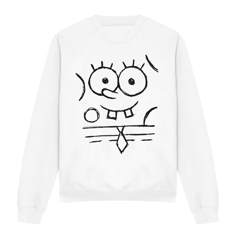 Spongebob Squarepants (L, White) Unisex Adult Sketch Smile Sweatshirt