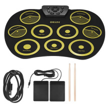 Electronic Drum Set 9 Pads Electronic Drum Set Hand Roll Drum Set Supports DTX Games with Drumsticks Pedals