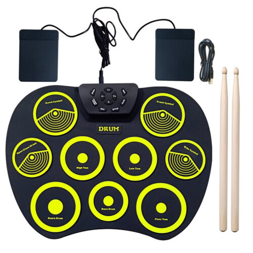 Electronic Drum Set 9 Pads Electronic Drum Set Hand Roll Drum Set Supports DTX Games with Drumsticks Pedals 2