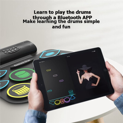 Electronic Drums Silicone Drum Set Hand Roll Drum Set Dual Built-in Speakers Battery Powered Drums EU Plug 1