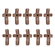 Croix en Bois Anti-Stress - Petites Croix de Poche « Croix sur Mon Cœur » - Soulagement Du Stress - Croix de Prière en Bois de Noyer (Lot de 10)