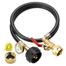 3FT QCC Propane Refill Adapter Hose with Gauge and /Off Control Valve, Extended Propane Refill Hose, Filled with 1 Lb