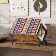 Schallplattenhalter, für 80-100 LPs, Schallplattenregal, Schallplattendisplay Aus Holz und Metall, Schnell Montierbarer Organizer