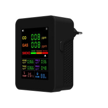 9 in 1 Air Quality Detector CO/GAS/SMOKE/HCHO/TVOC/PM2.5/PM10/Temperature/Humidity Air Quality Monitor EU PLUG Black