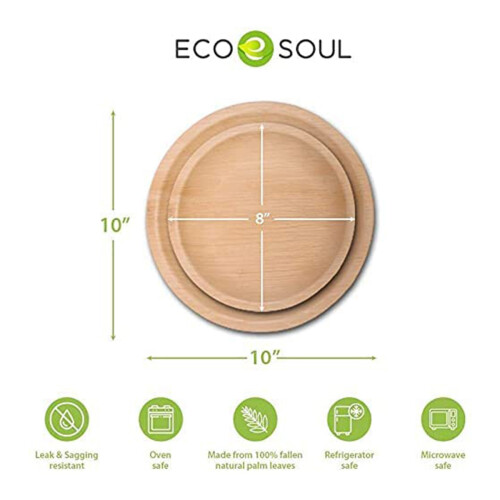 Compostable, Biodegradable, Disposable  Leaf Plates Sturdy, Microwave & Oven Safe (20, 8 inch Round Plates) 2