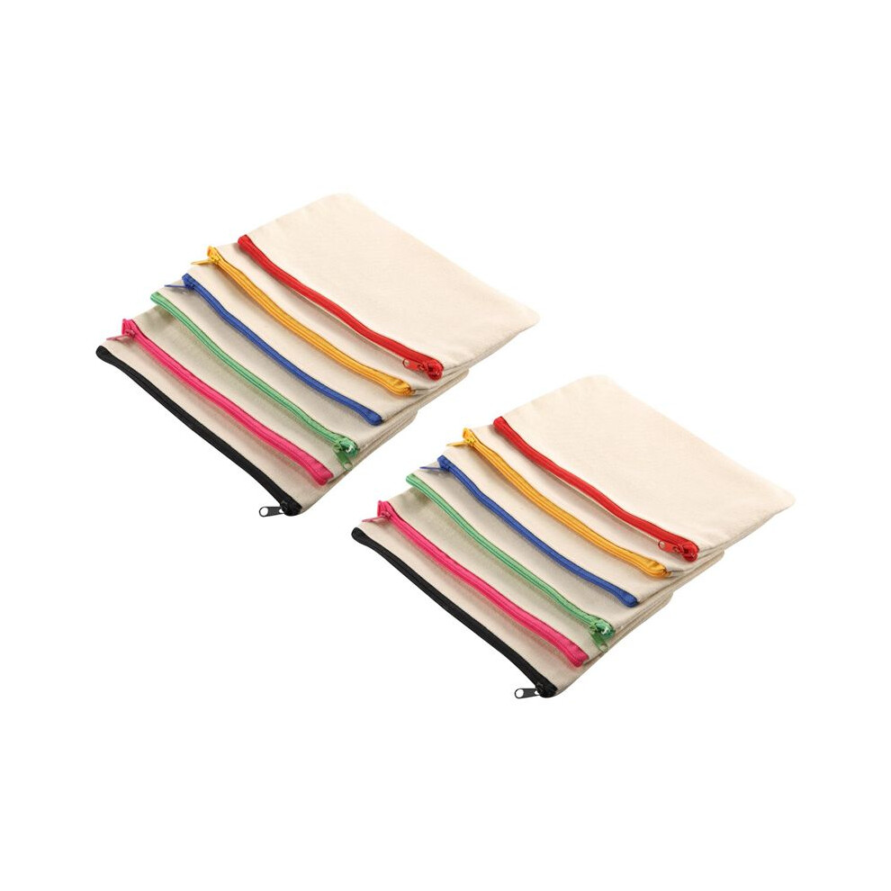 12 Pack Blank Canvas Makeup Bag,Bulk Cosmetic Bags with Multi-Color Zipper,Canvas Zipper Pencil Case Pouch,DIY
