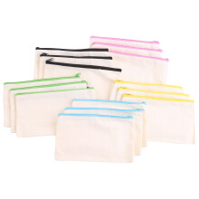 15 Pack Blank Cotton Canvas DIY Zipper Bags Pouches Pencil Case for Makeup Cosmetic Toiletry Stationary Storage
