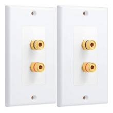 2 Pack Single Gang 1.0 Speaker Wire Wall Plate (Banana Plug Wall Plate) for 1.0 Speaker, White
