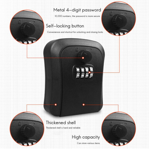 Key Lock Box, Wall-Mounted Zinc Alloy Key Box  4-Digit Combination Key Storage Lock Box 2