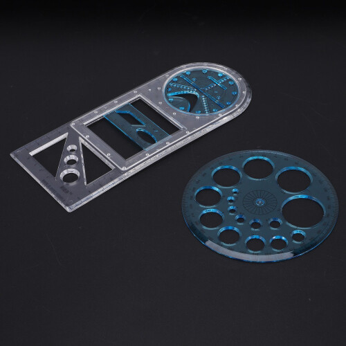 2 Pcs Multifunctional Geometric Ruler Plastic Circle Drawing Tool Drafting Templates Clear Graphic Design Tools 1