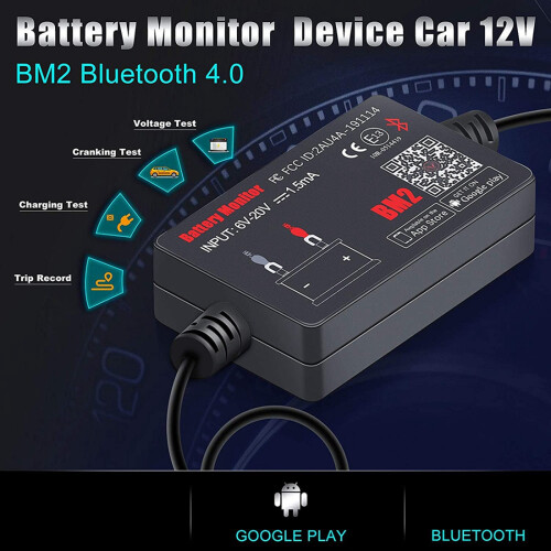 BM2 12V-Batterijmonitor Autobatterijanalysator Testbatterijdiagnosetool voor Android IOS-Telefoon 2