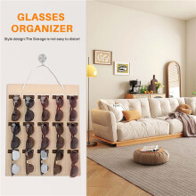 Glasses Organizer Sunglasses Organizer Storage Hanging Bag Sunglasses Eyeglasses Display Wall Mount Organizer 15 Slot Eyewear Holder Beige+Brown