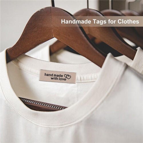 120 Pieces Personalized Sewing Labels Sew  Clothing Labels Handmade Interlocking Heart Pattern Label Tags 2