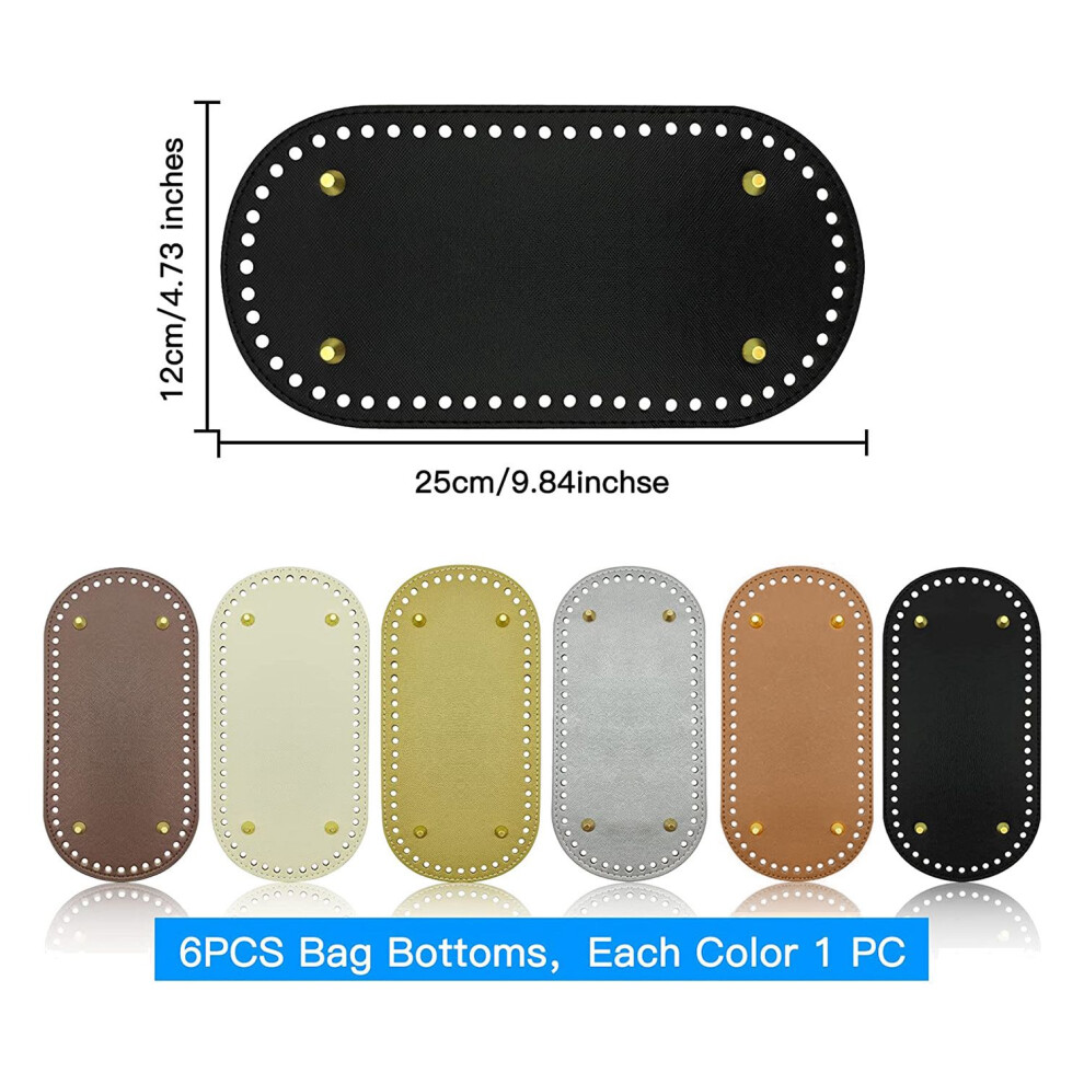 6 Pack Pu Leather Bag Bottom Oval Wallet Bottom For Crochet Bag Bottom Crochet Bag Stud Bottom (25X12cm, 6 Colors) 4712295137991