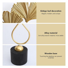 Home Decor Goldene Ginkgoblatt-Ornamente Aus Eisen mit 2 Blättern und Sockel, Moderne, Einfache Tischskulptur