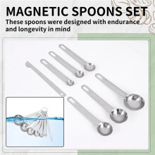 Stainless Steel Measuring Spoons Cups Set, Small Tablespoon, Teaspoons, Set 6 with Bonus Leveler, for Dry and Liquid