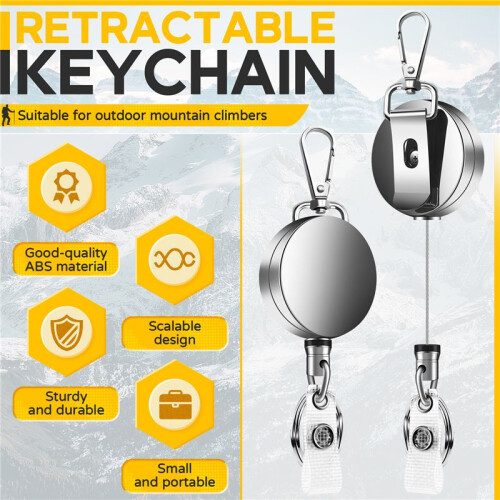 2Pcs Retractable Pull Key Ring ID Badge Lanyard Name Tag Card Holder  Reel Belt Clip 2