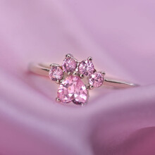 Cute Cartoon Opening Adjustable Cat Footprint Zircon Ring Female Electroplated Environmentally Friendly Silver