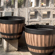 Pots de Fleurs, Pots de Fleurs en Tonneau de Whisky, Pots de Fleurs en Plastique Imitation Tonneau de Vin, pour Plantes de Jardin (3 Pièces), 22,8 cm