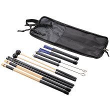 Drumstick-Tasche mit Standtom-Haken, 5 Paar Drumsticks, Schlägeln, Besen-Set, Zubehör für Schlaginstrumente