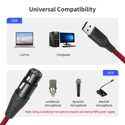 Cable Convertidor de Enlace de Micrófono USB Macho A XLR Hembra de 2 M. Cable USB Macho A XLR Hembra para Micrófonos o Grabación de Karaoke. 2