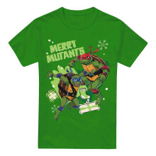 (S, Kelly Green) Teenage Mutant Ninja Turtles Mens Merry Mutants Christmas T-Shirt