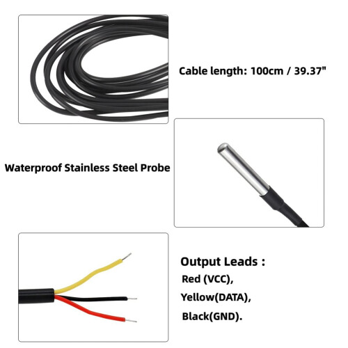 10Pcs Waterproof DS18B20 Temperature Sensor, Digital Temperature Thermal Cable Temperature (-55- +125) - 1 Meter/3.2Ft 1