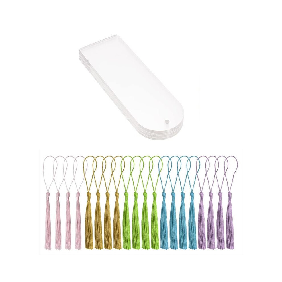 Blank Clear Acrylic Bookmarks 20Pcs Rectangle  Transparent Acrylic Book Markers with 20Pcs Small Bookmark Tassels