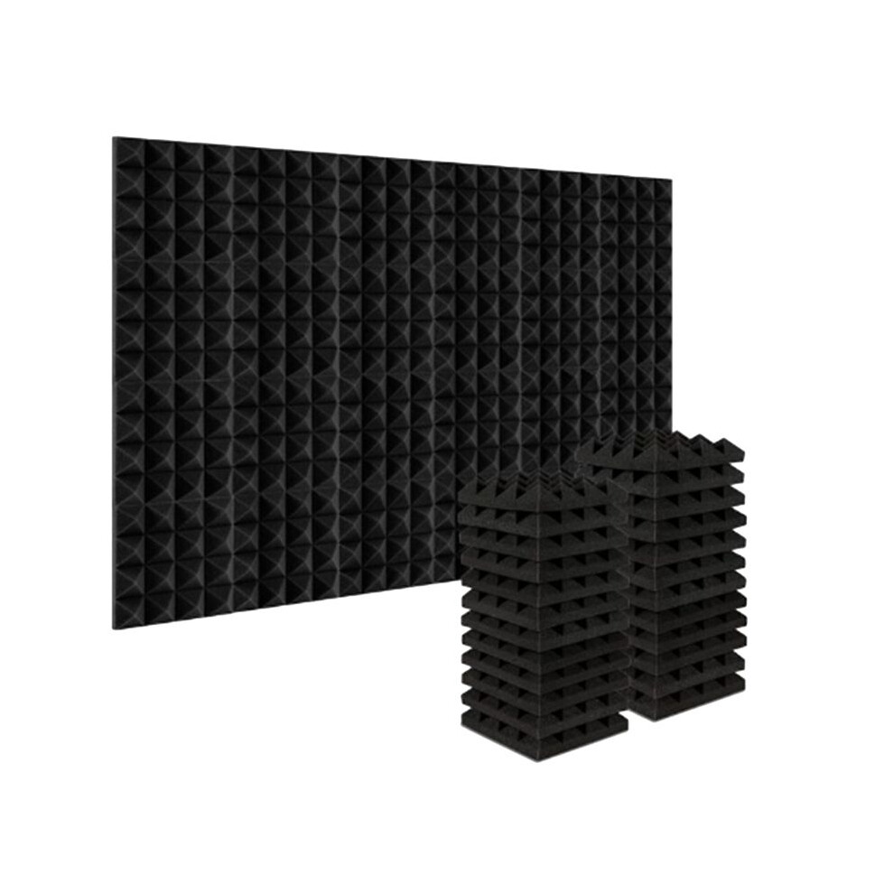 24Pcs 25X25x5cm Studio Acoustic Soundproof Foam Pyramid Noise Insulation Sound Absorption Treatment Panels Black 6034194402672