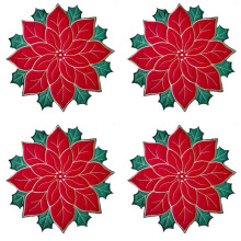 Holiday Christmas Embroidered Placemats Applique Poinsettia Placemats Christmas Flower Placemat for Table Decoration A