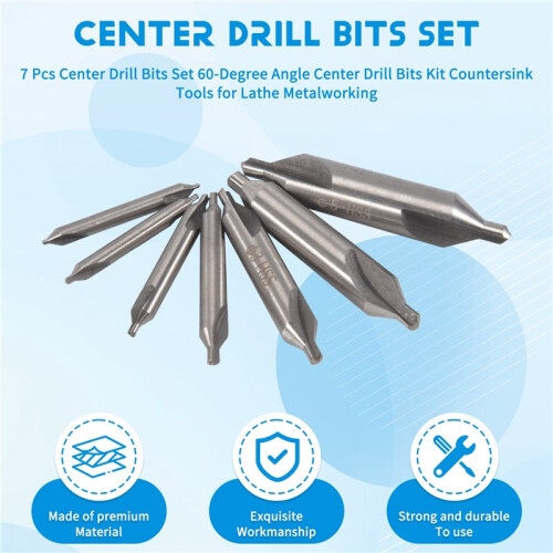 7 Pcs Center Drill Bits Set 60-Degree Angle Center Drill Bits Kit Countersink Tools for Lathe Metalworking 1