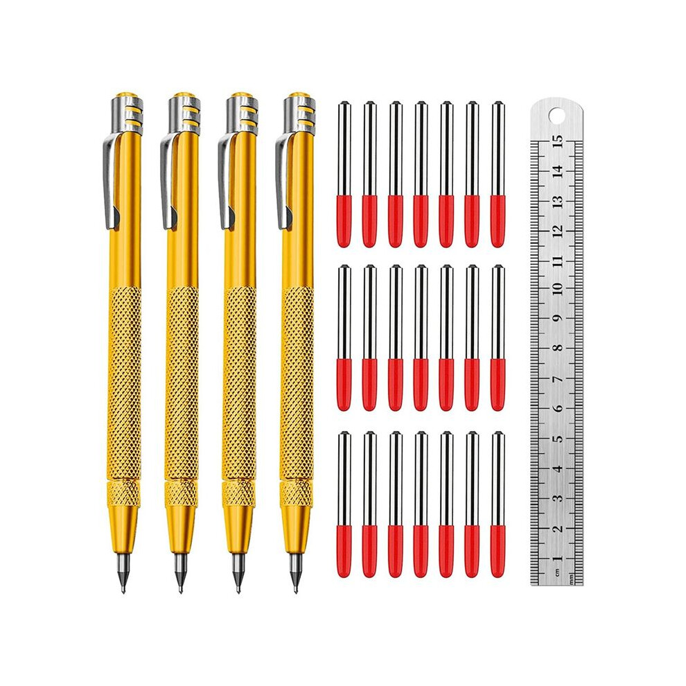 4 Pack Tungsten Carbide Scriber With Magnet, Metal Scribe, With Extra 24 Replacement Marking Tip And Steel Ruler 6034227952846