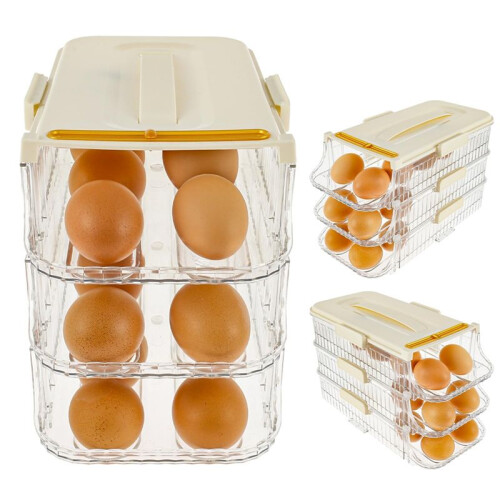 Egg Holder for Refrigerator Rolling Egg Organizer Egg Container Saving Egg Roller Dispenser Stackable Fridge Tray White 1