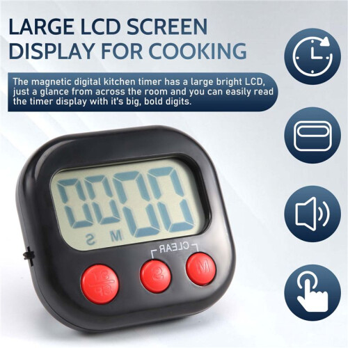 Kitchen Timer, Digital Visual Timer Magnetic Clock Stopwatch Countdown Timer, Large LCD Screen Display for Cooking 2